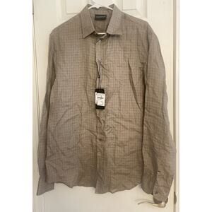 Emporio Armani Khaki L/Sleeved Mens Plaid Button Down Medium Shirt, A66